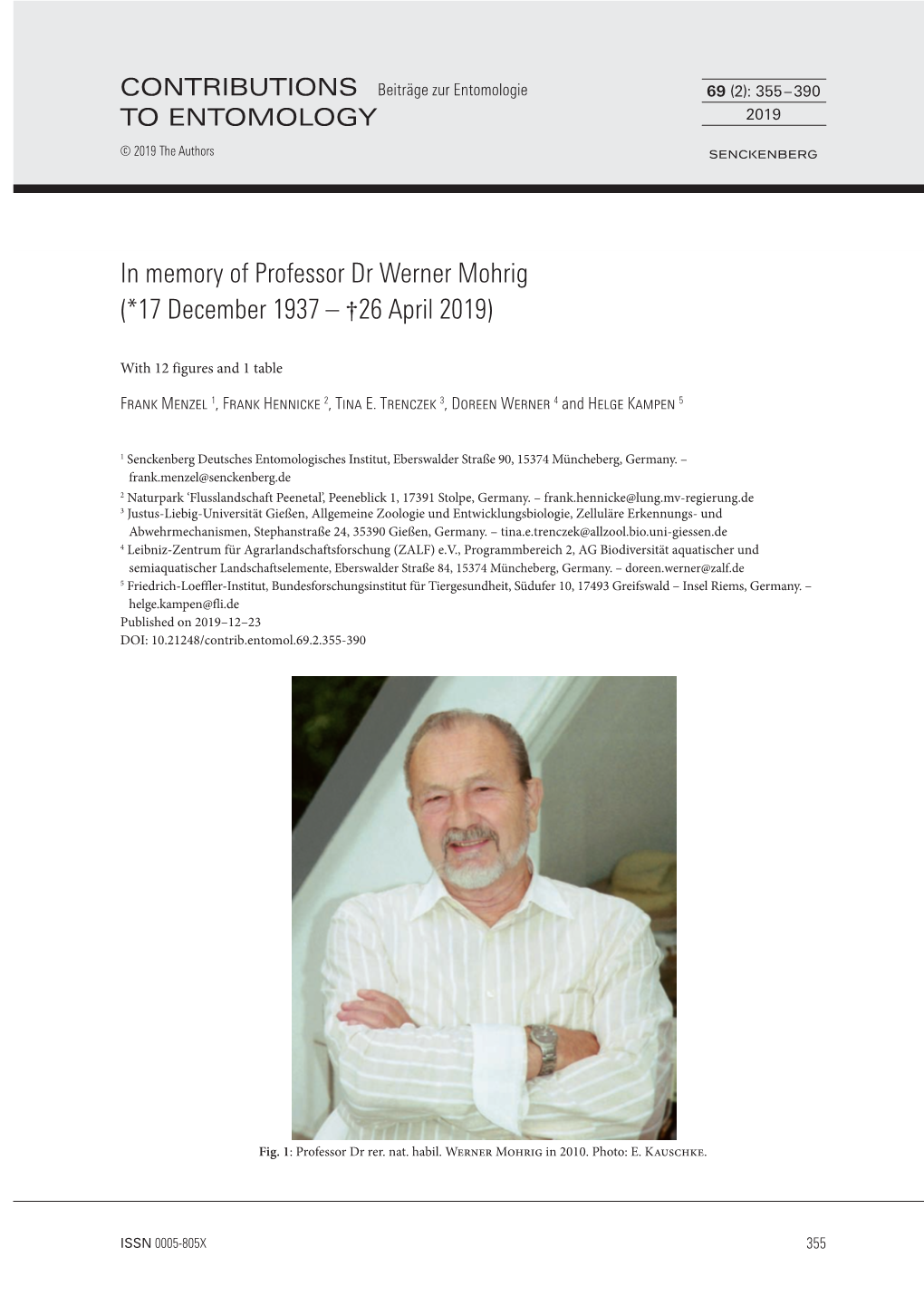 In Memory of Professor Dr Werner Mohrig (*17 December 1937 – †26 April 2019)