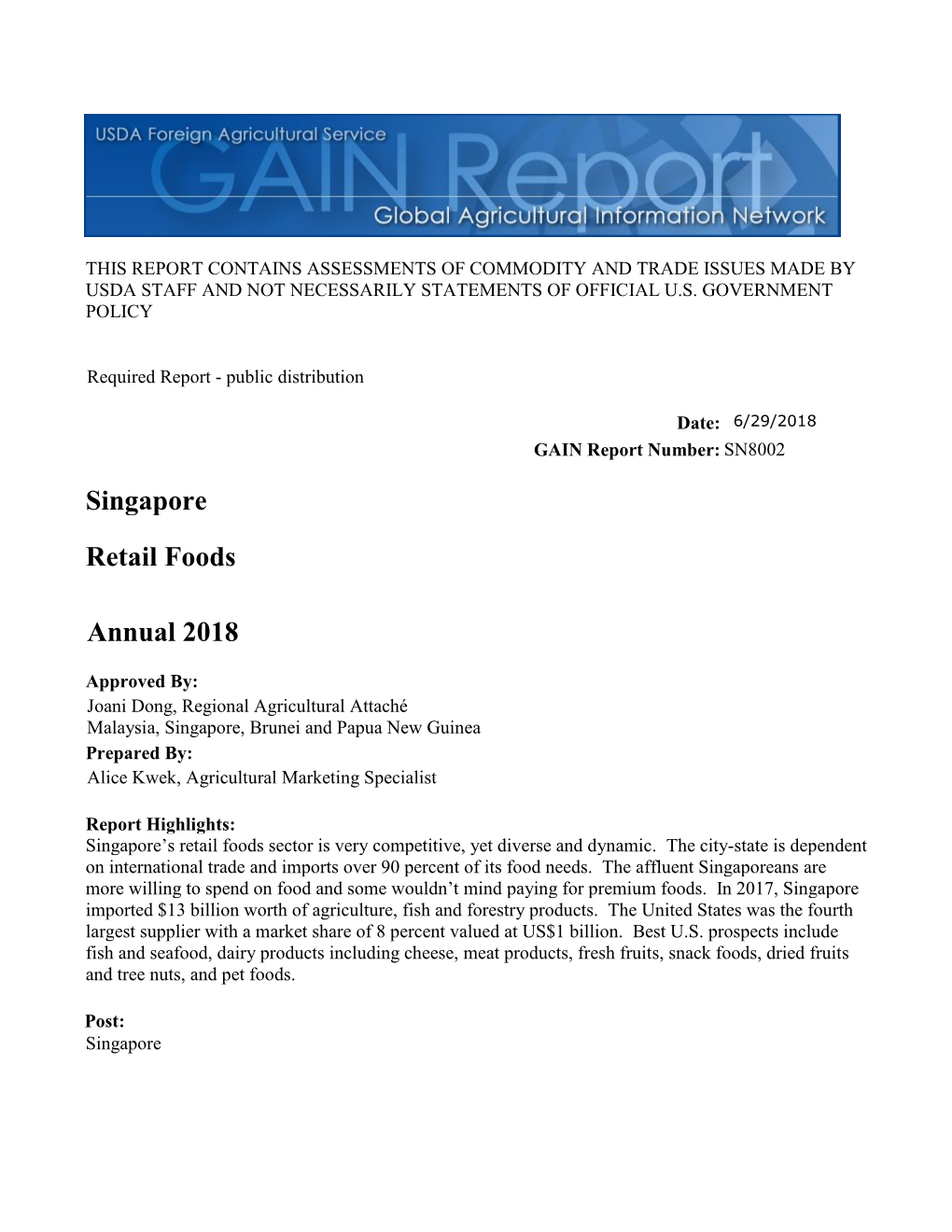 Annual 2018 Retail Foods Singapore