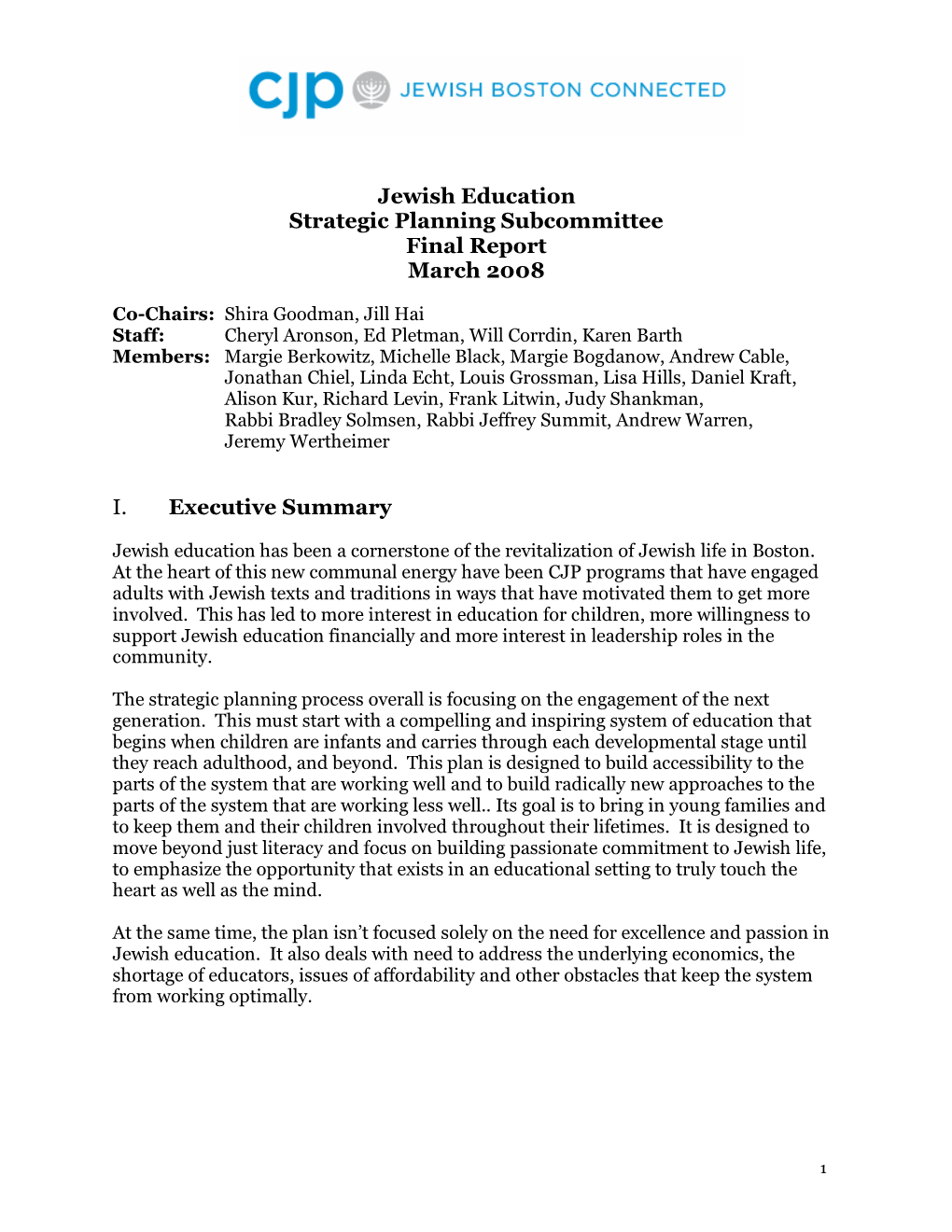 Jewish Education -Final Report Formatted