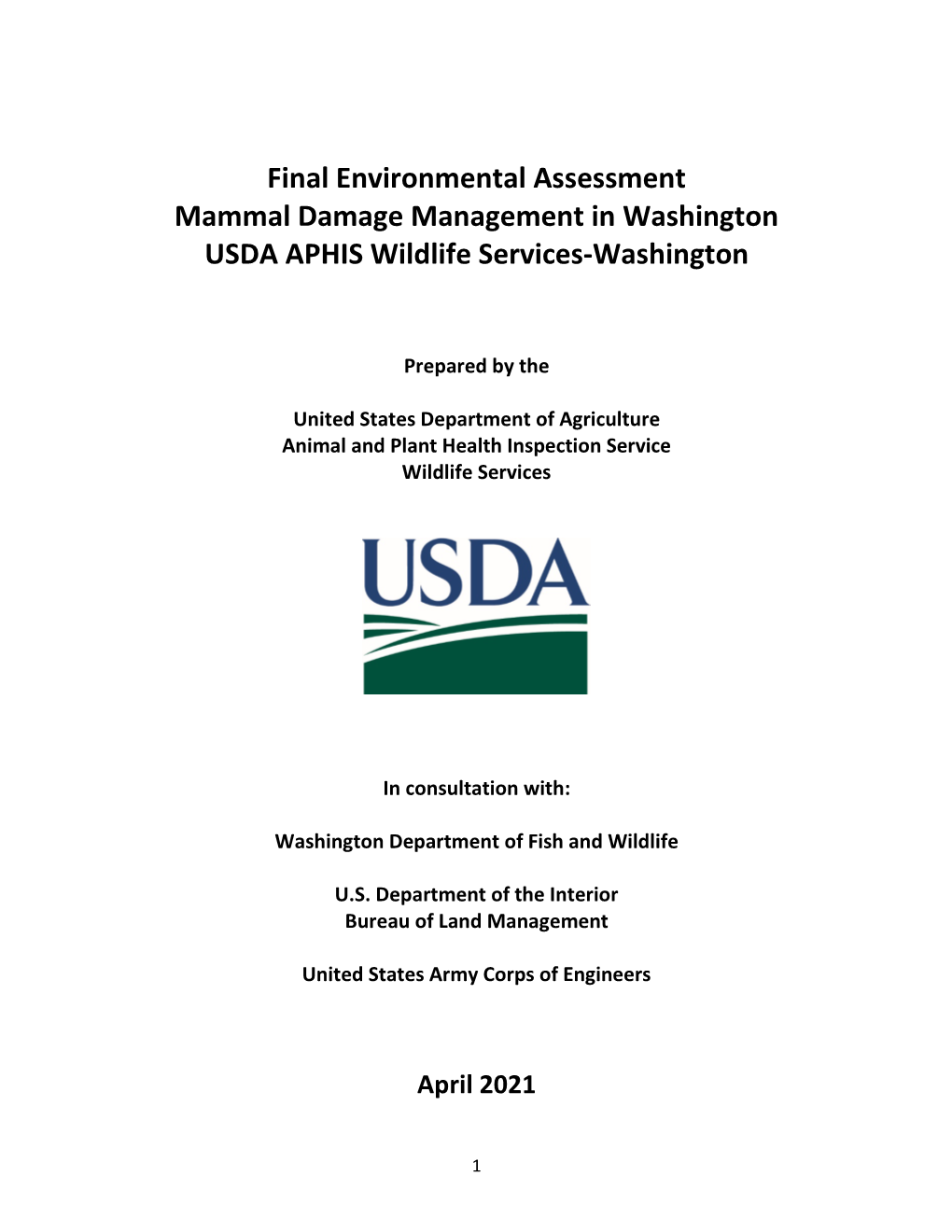 2021 Washington Mammal Damage Management Final EA