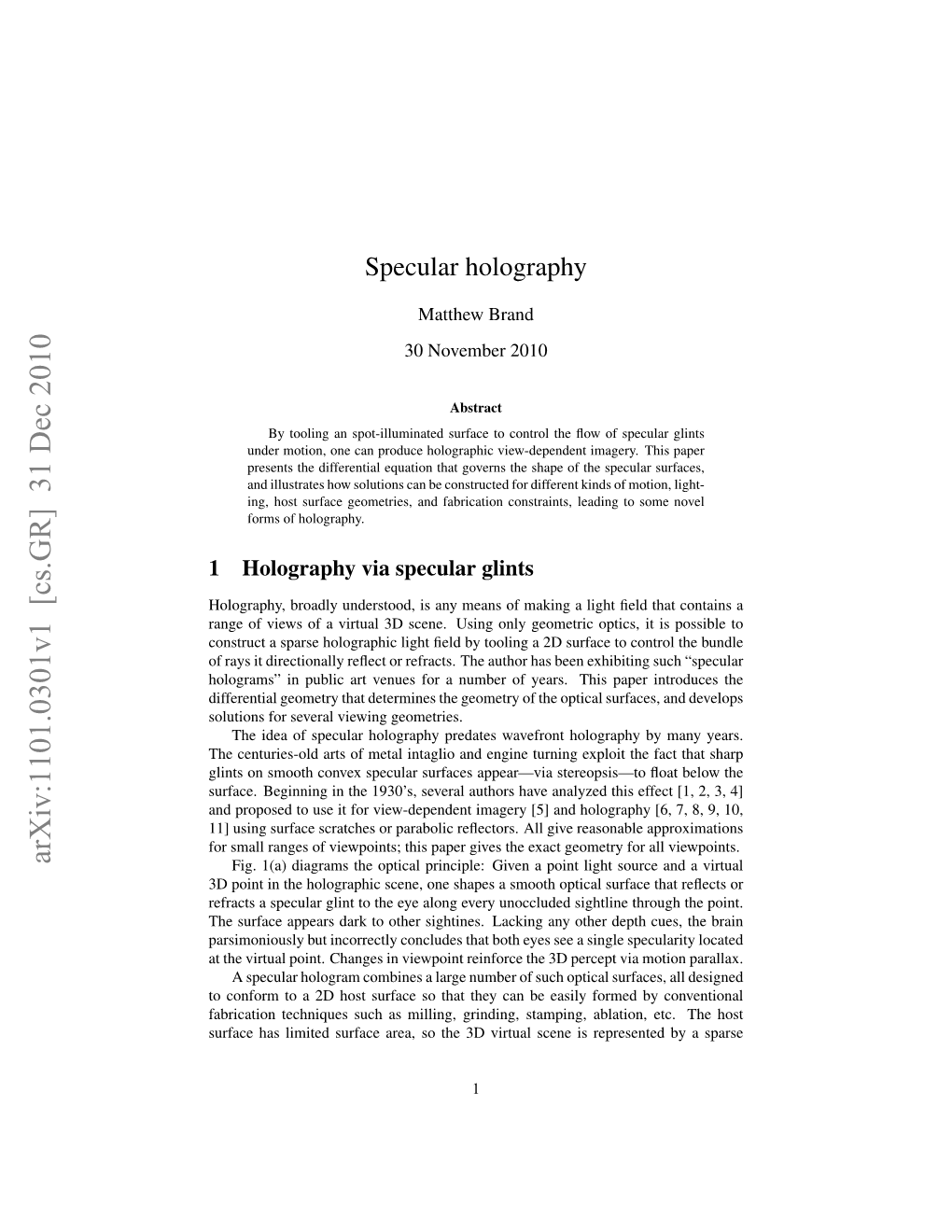 Specular Holography