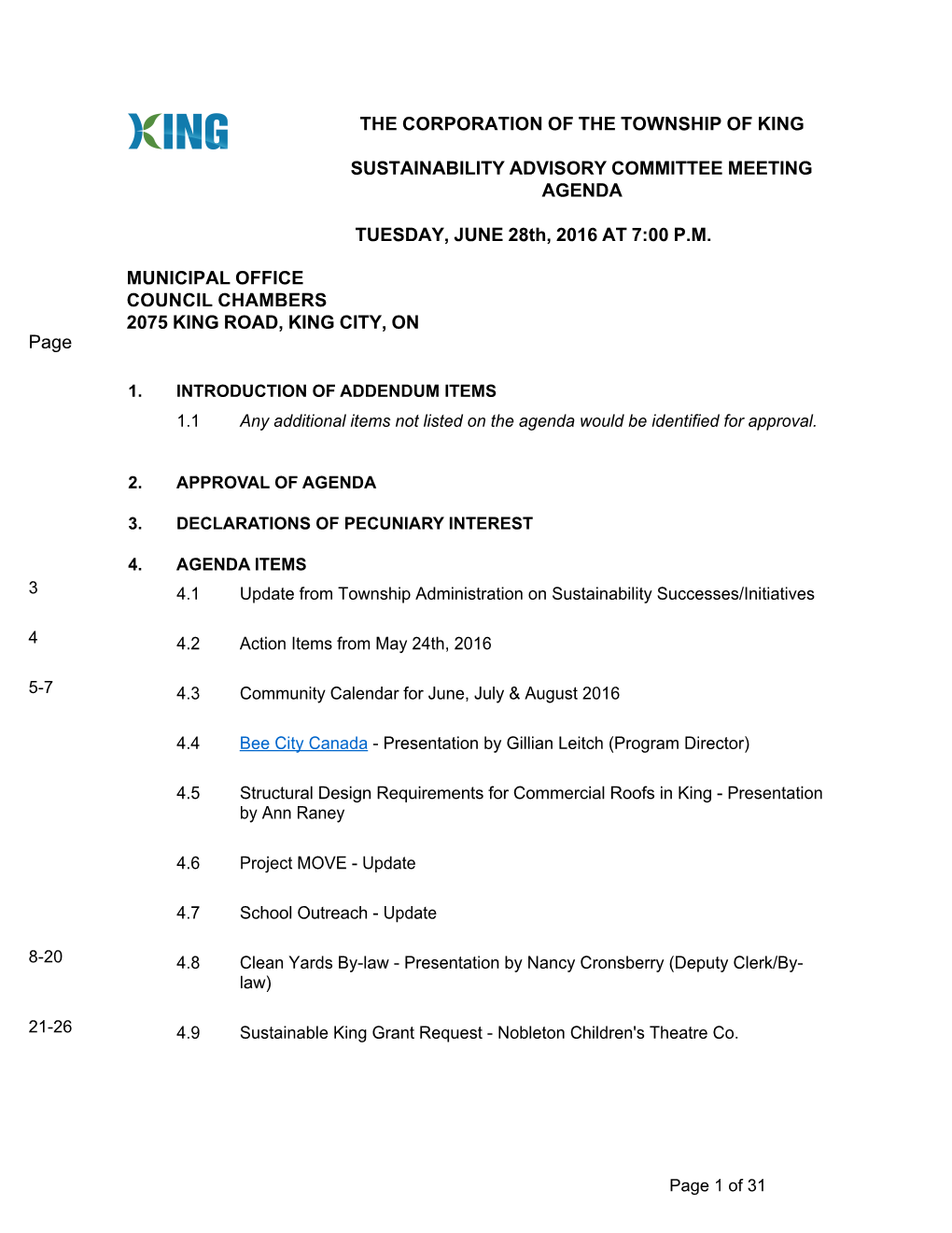 Sustainability Advisory Committee Meeting Agenda