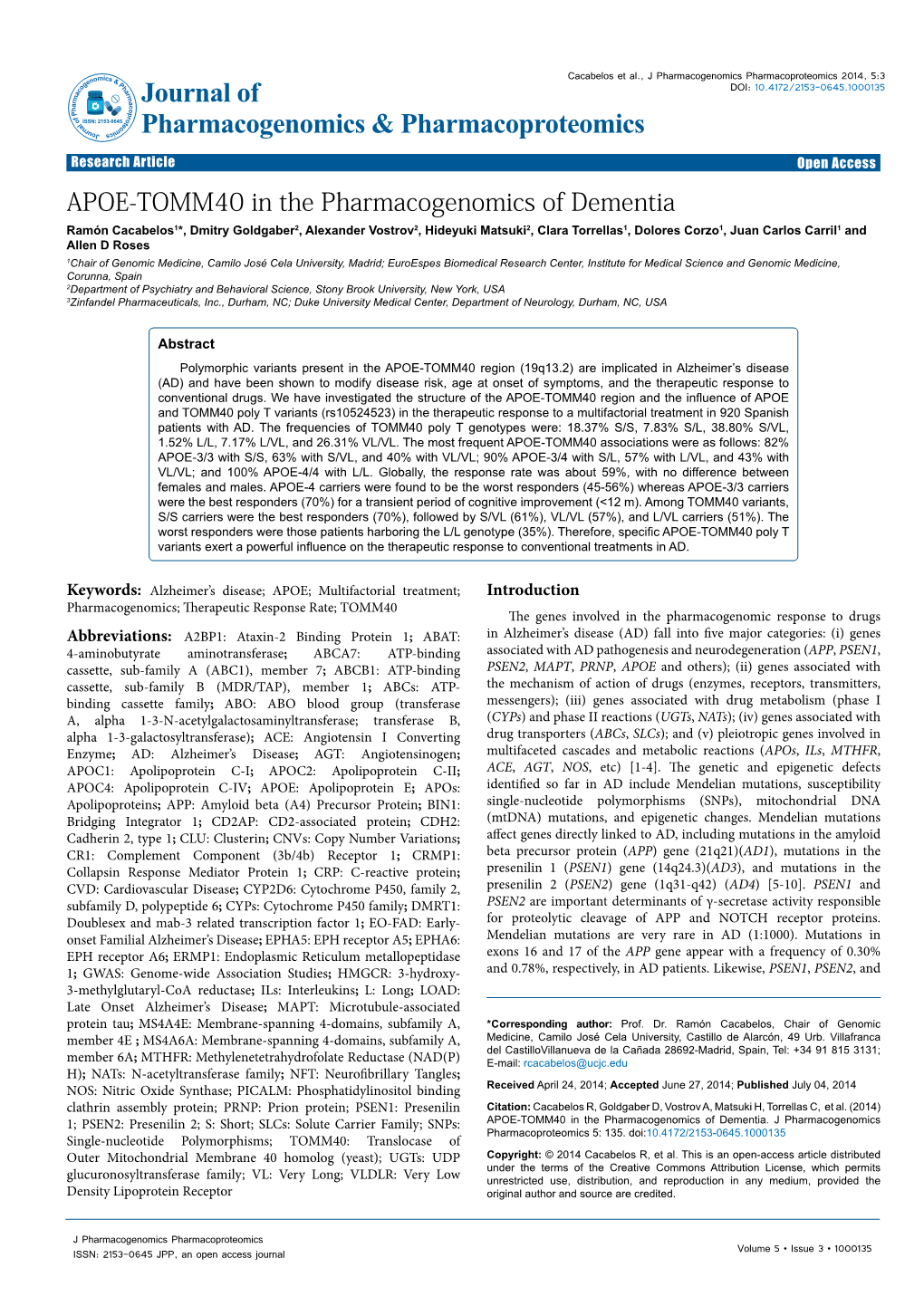 APOE-TOMM40 in the Pharmacogenomics of Dementia