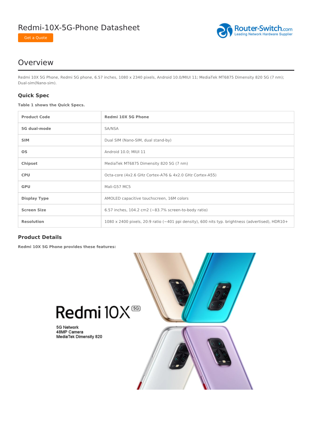 Redmi-10X-5G-Phone Datasheet Overview