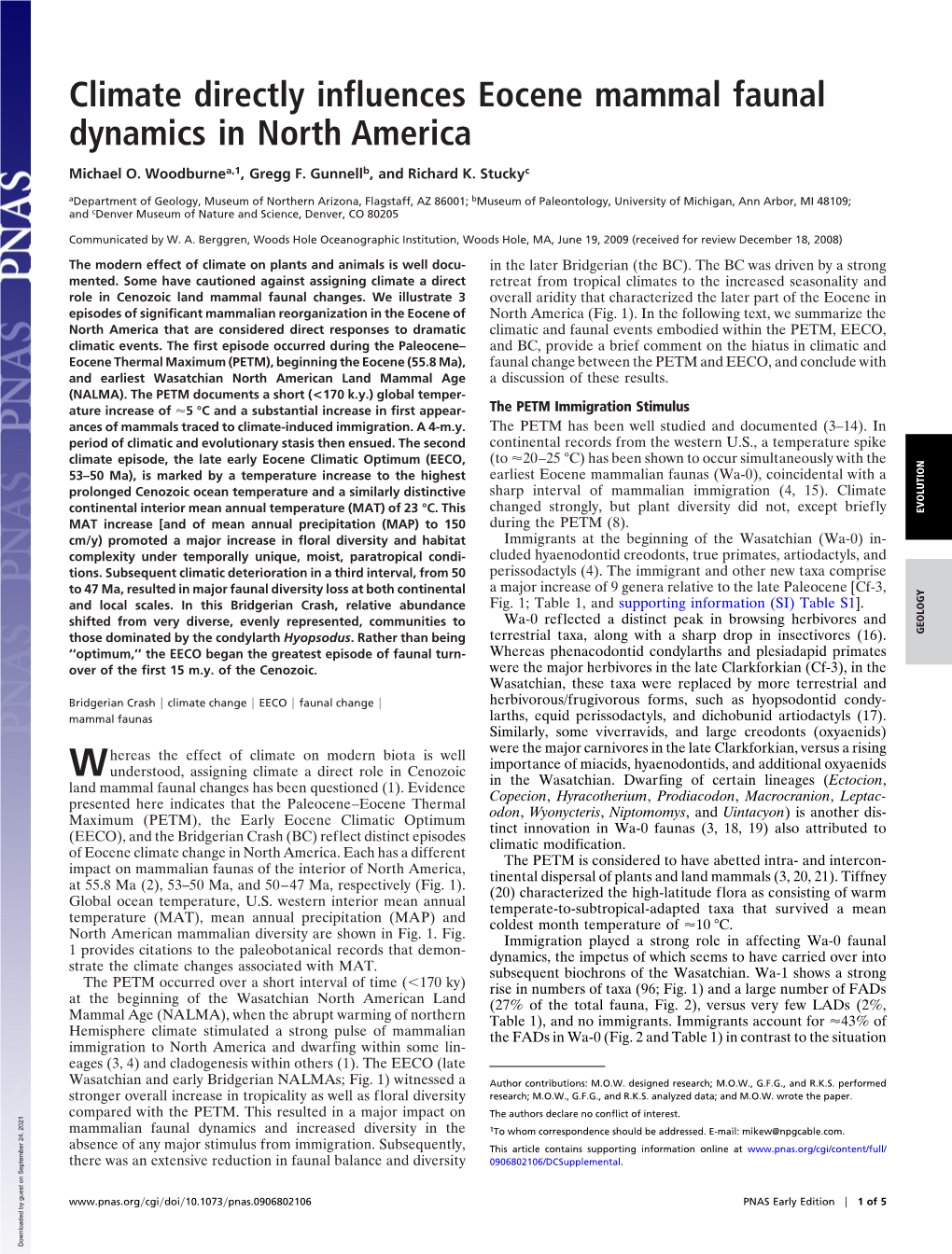 Climate Directly Influences Eocene Mammal Faunal Dynamics in North America