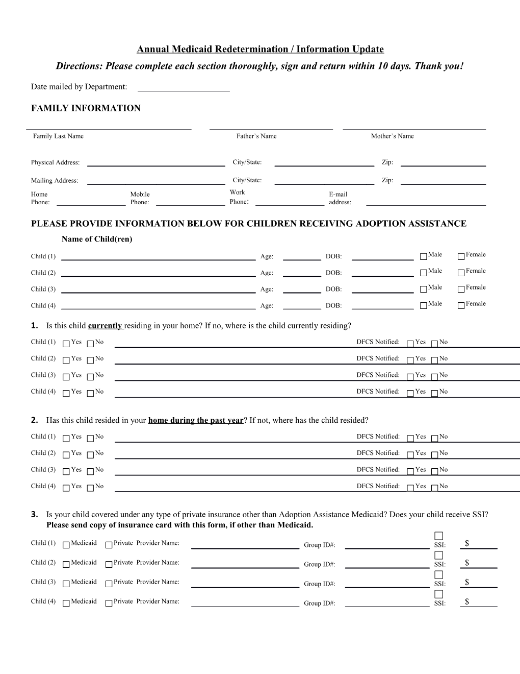 Annual Medicaid Renewal / Information Update