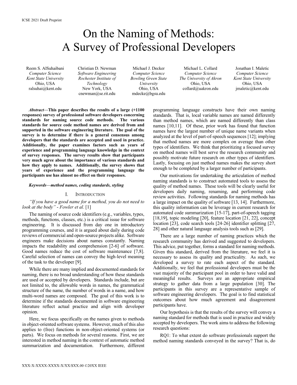 On the Naming of Methods: a Survey of Professional Developers