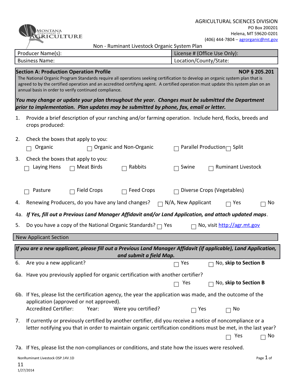 Non - Ruminant Livestock Organic System Plan