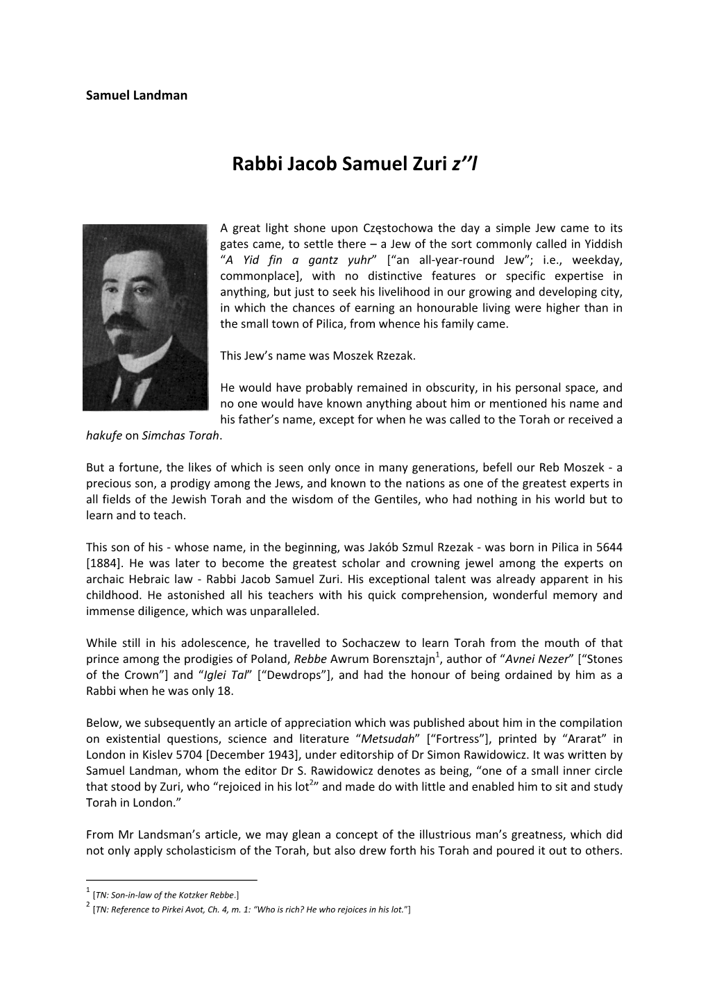 Rabbi Jacob Samuel Zuri Z’’L