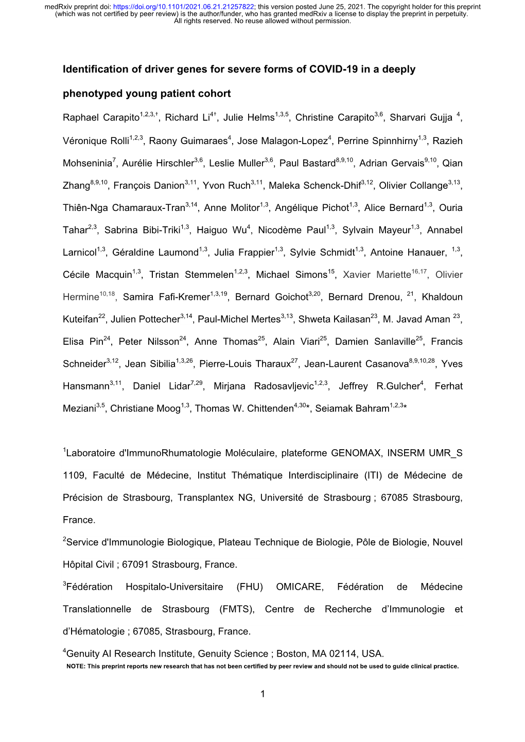 Identification of Driver Genes for Severe Forms of COVID-19 in a Deeply