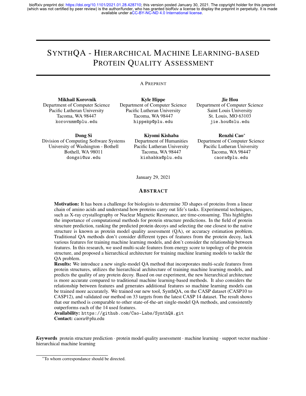 Synthqa-Hierarchical Machine Learning-Based Protein Quality Assessment