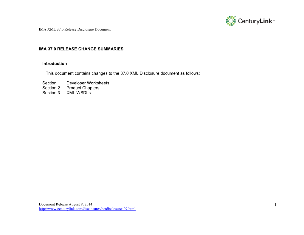 IMA XML 37.0 Release Disclosure Document