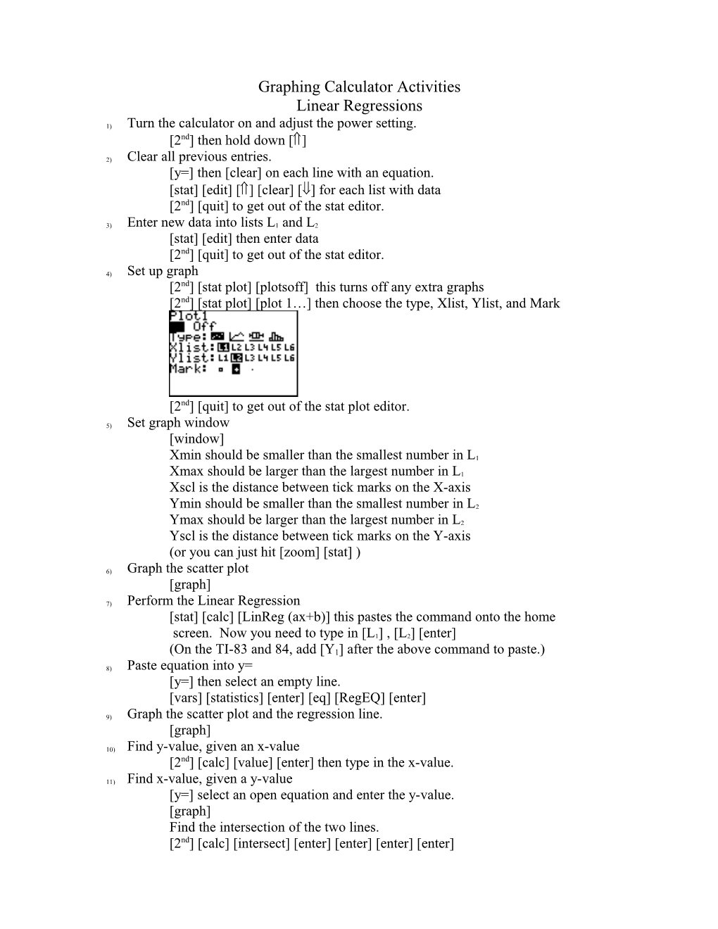 Graphing Calculator Activities