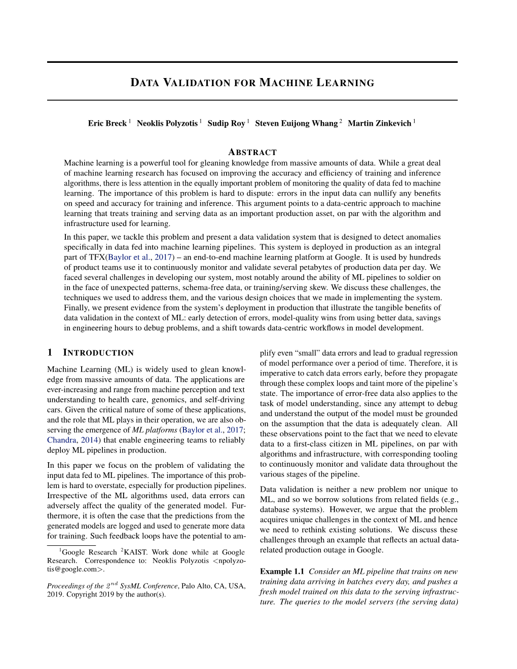 Data Validation for Machine Learning