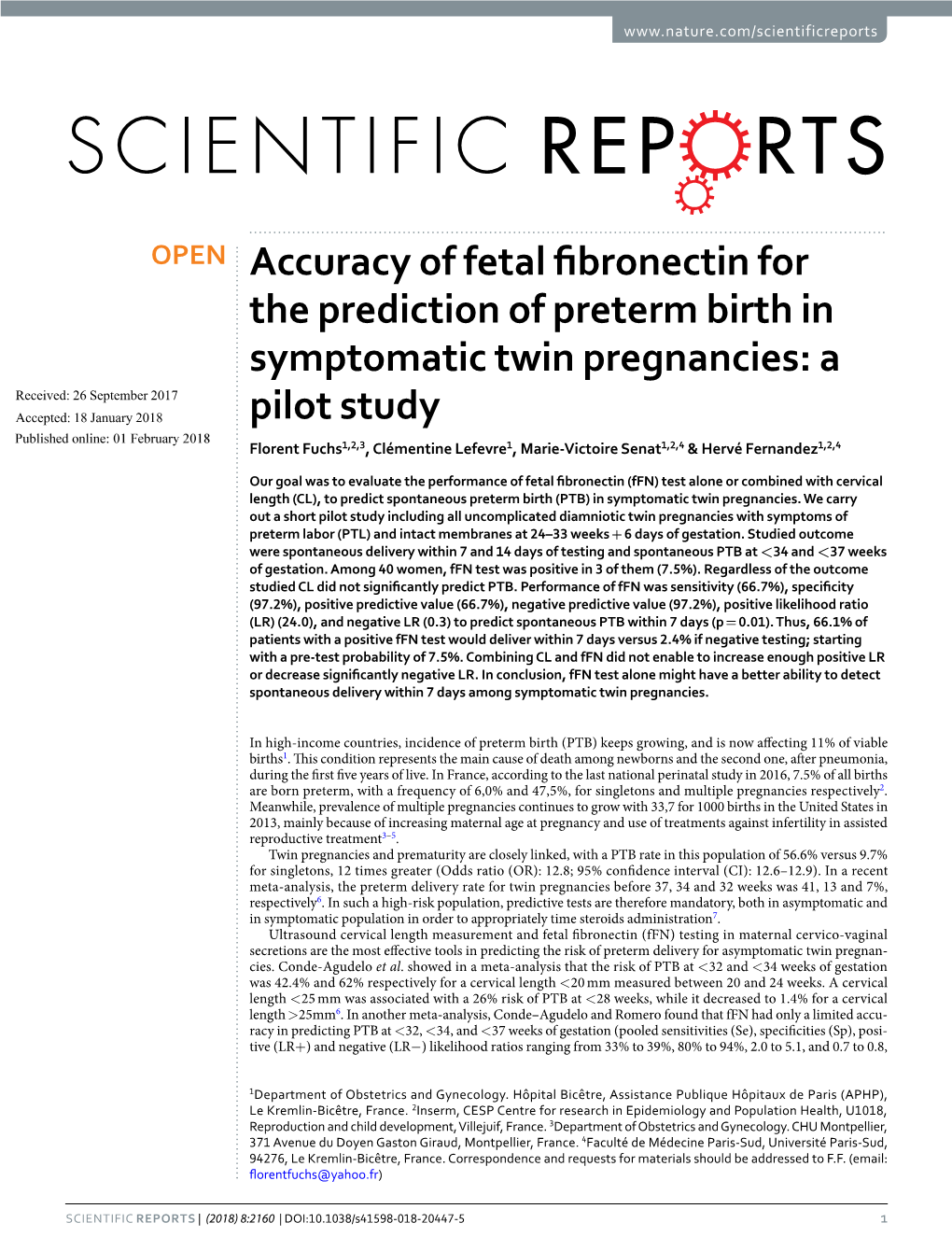 Accuracy of Fetal Fibronectin for the Prediction of Preterm Birth