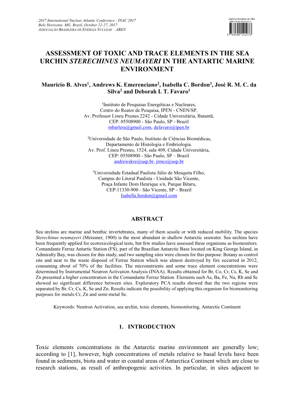 Assessment of Toxic and Trace Elements in the Sea Urchin Sterechinus Neumayeri in the Antartic Marine Environment