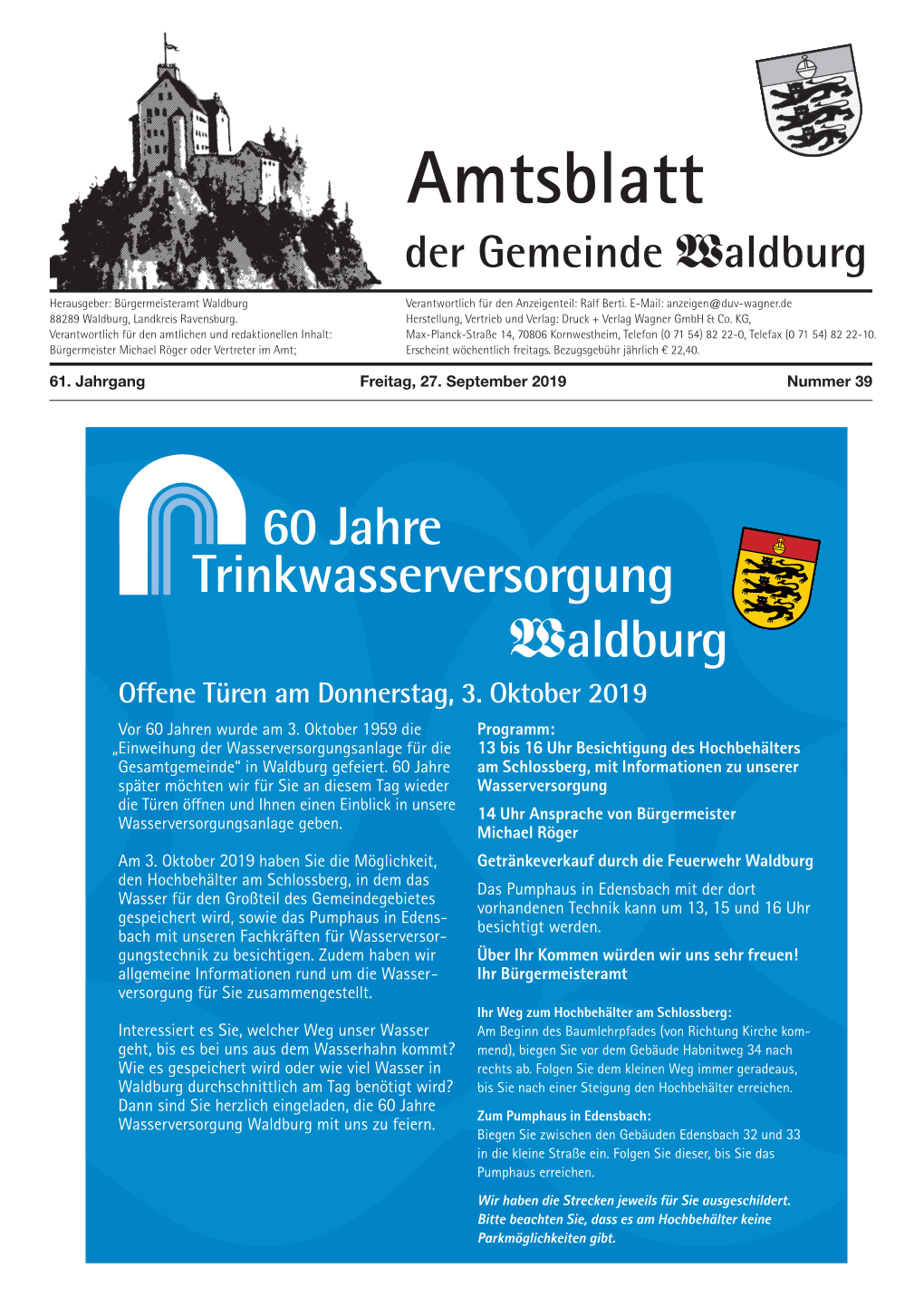 Waldburg 60 Jahre Trinkwasserversorgung