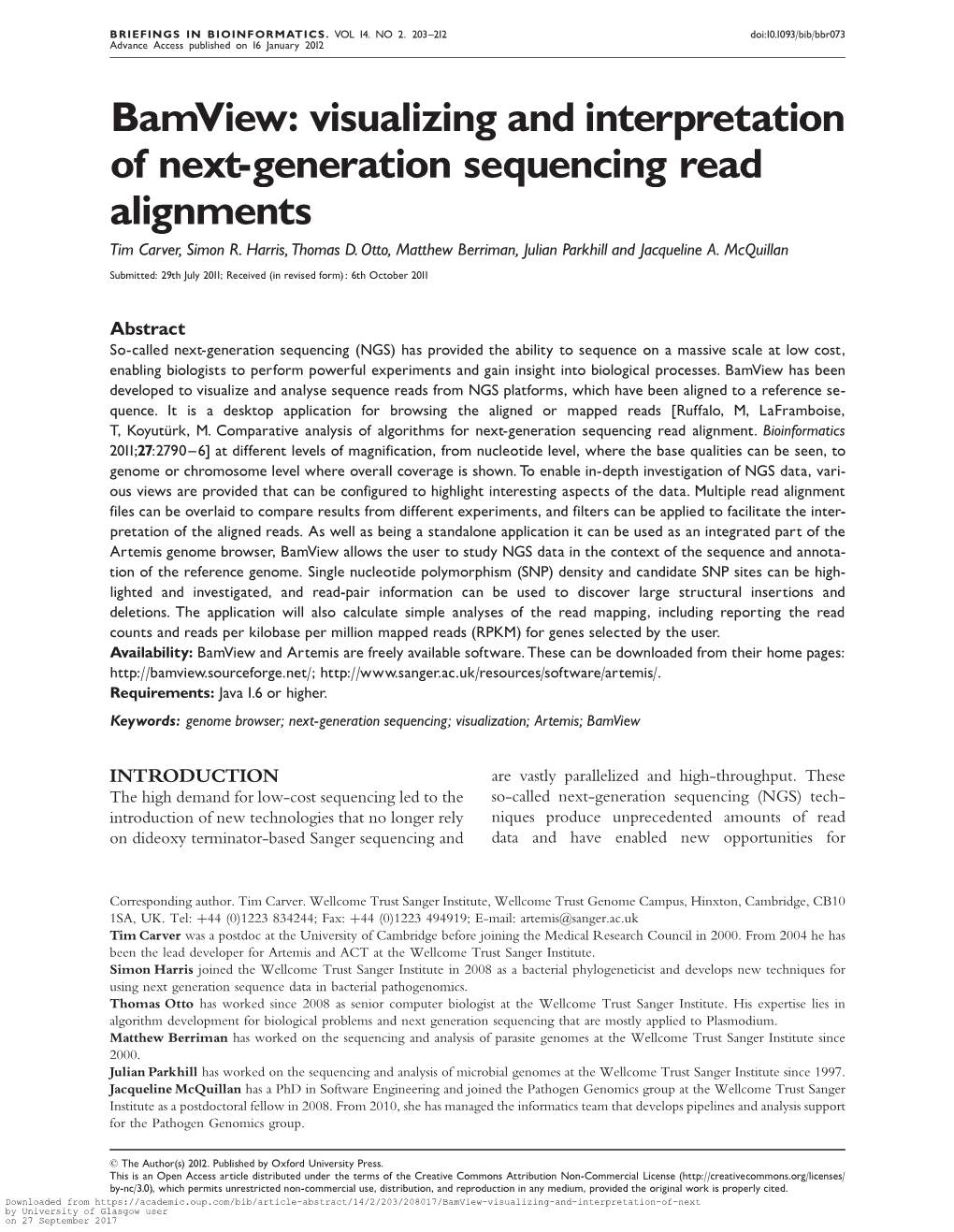Visualizing and Interpretation of Next-Generation Sequencing Read Alignments Tim Carver, Simon R