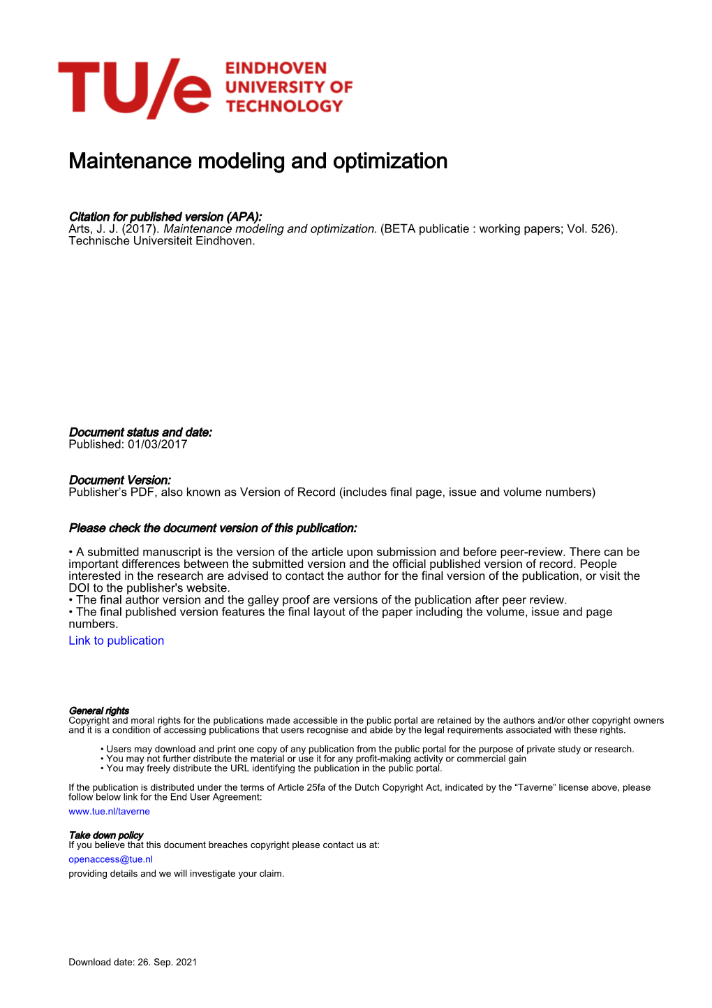 Maintenance Modeling and Optimization