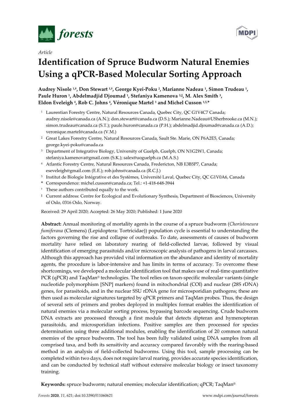 Identification of Spruce Budworm Natural Enemies Using a Qpcr-Based Molecular Sorting Approach