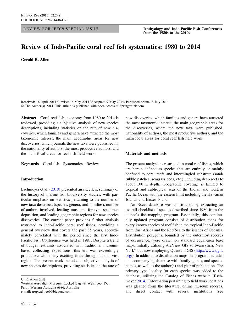 Review of Indo-Pacific Coral Reef Fish Systematics