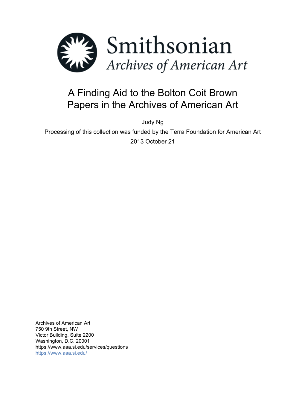 A Finding Aid to the Bolton Coit Brown Papers in the Archives of American Art