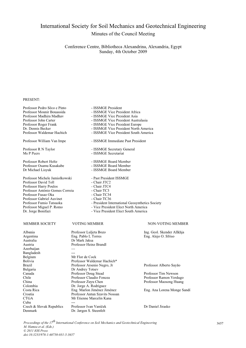 International Society for Soil Mechanics and Geotechnical Engineering Minutes of the Council Meeting