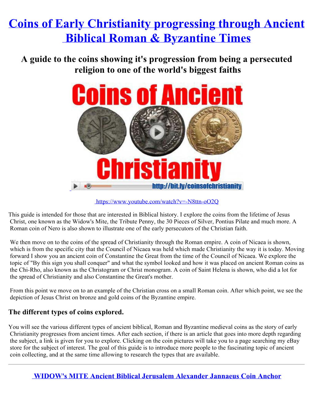Coins of Early Christianity Progressing Through Ancient Biblical Roman & Byzantine Times
