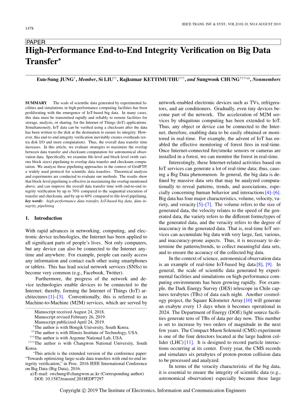 High-Performance End-To-End Integrity Verification on Big Data Transfer