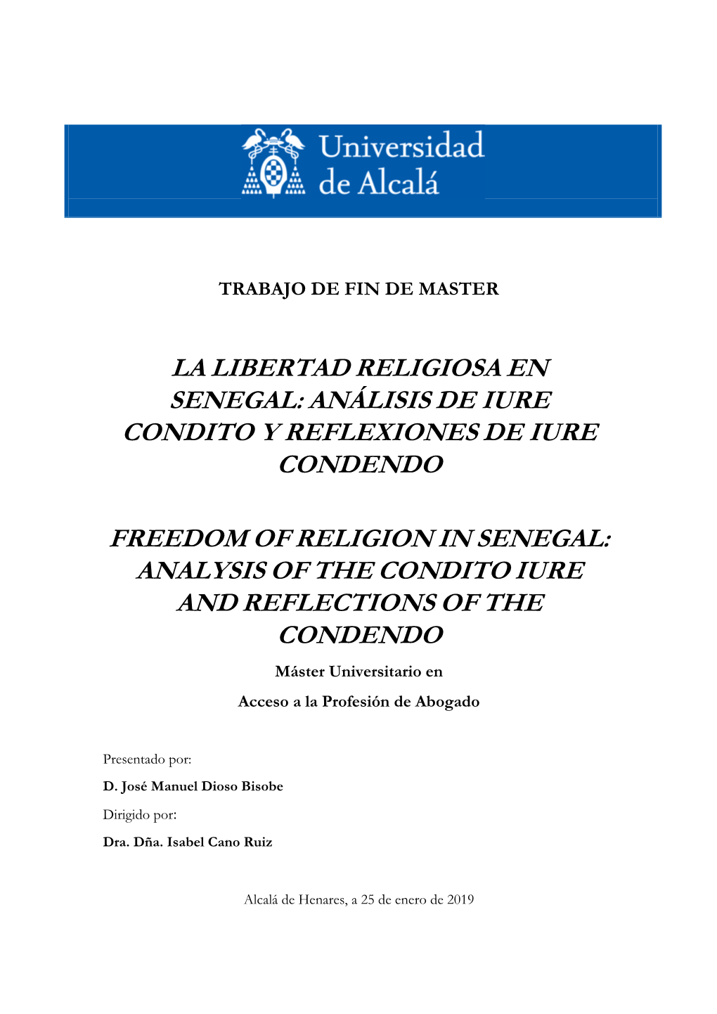 La Libertad Religiosa En Senegal: Análisis De Iure Condito Y Reflexiones De Iure Condendo