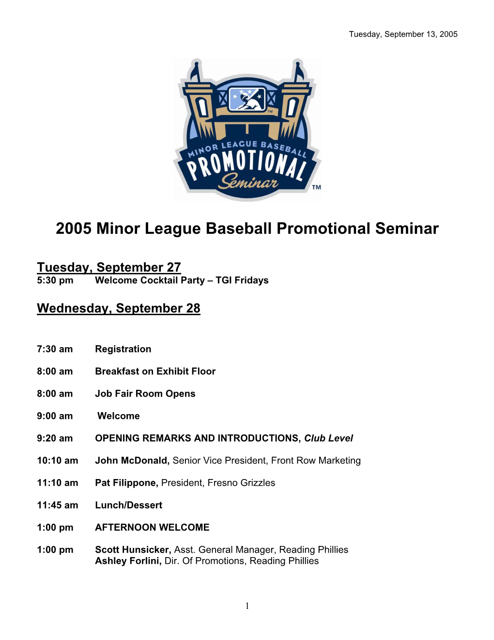 2005 Minor League Baseball Promotional Seminar