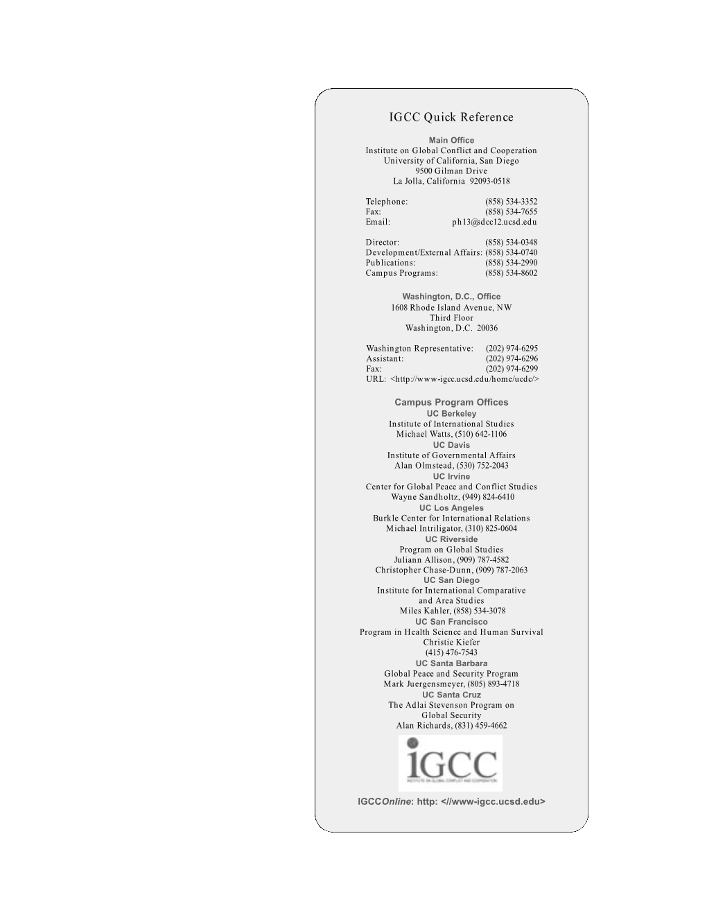 IGCC Quick Reference