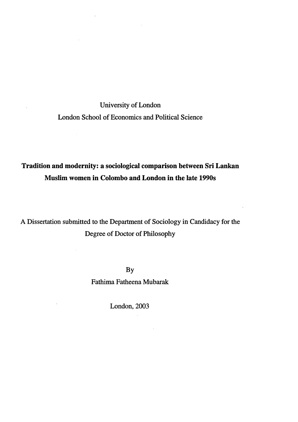 A Sociological Comparison Between Sri Lankan Muslim Women in Colombo and London in the Late 1990S