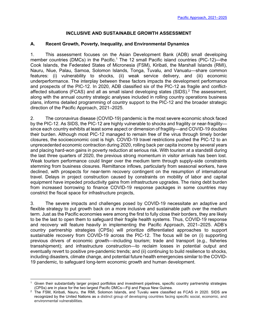 Inclusive and Sustainable Growth Assessment