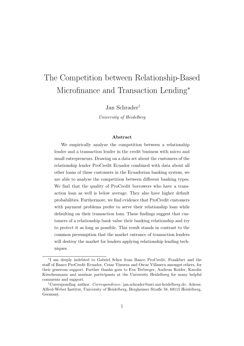 The Competition Between Relationship-Based Microfinance