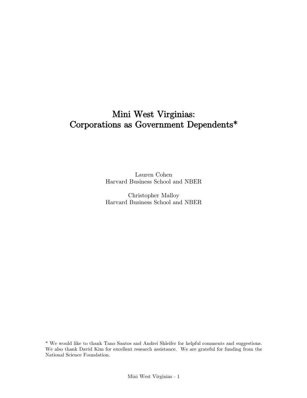 Mini West Virginias: Corporations As Government Dependents*