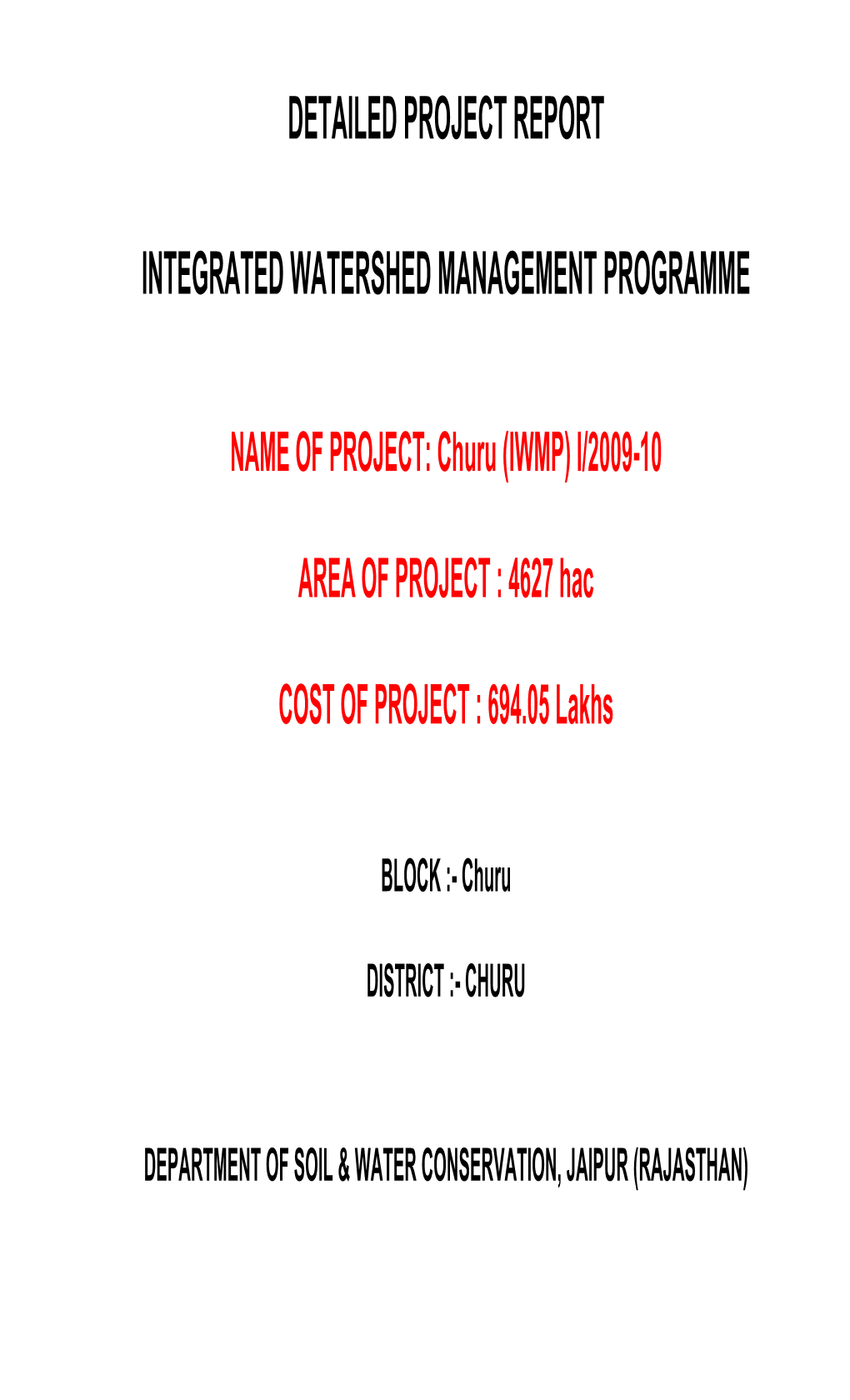 Detailed Project Report Integrated Watershed