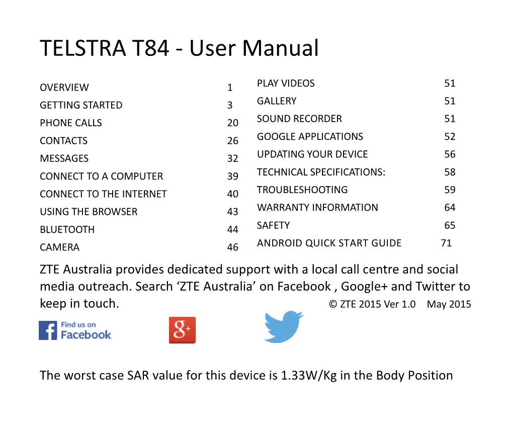TELSTRA T84 - User Manual