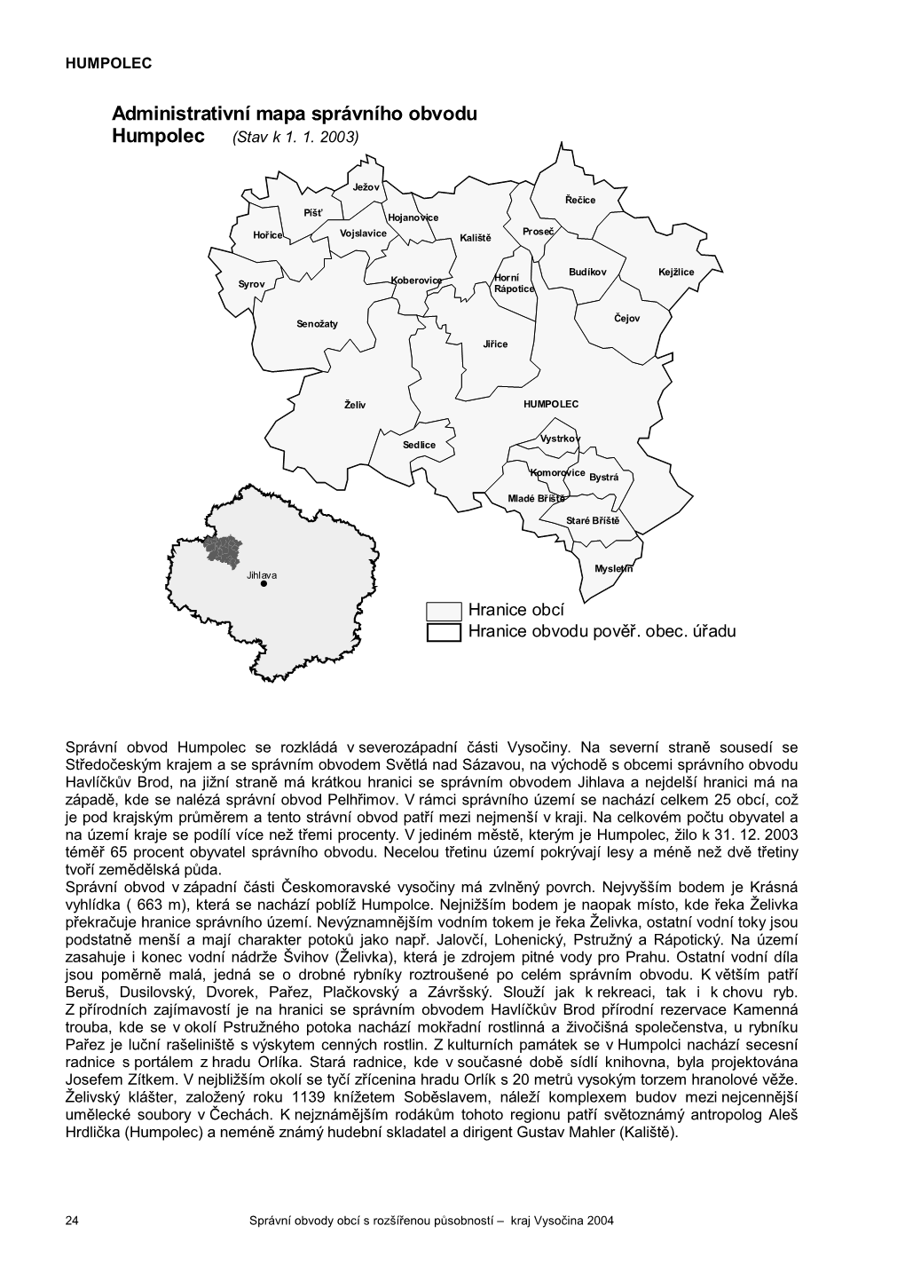 Administrativní Mapa Správního Obvodu Humpolec (Stav K 1