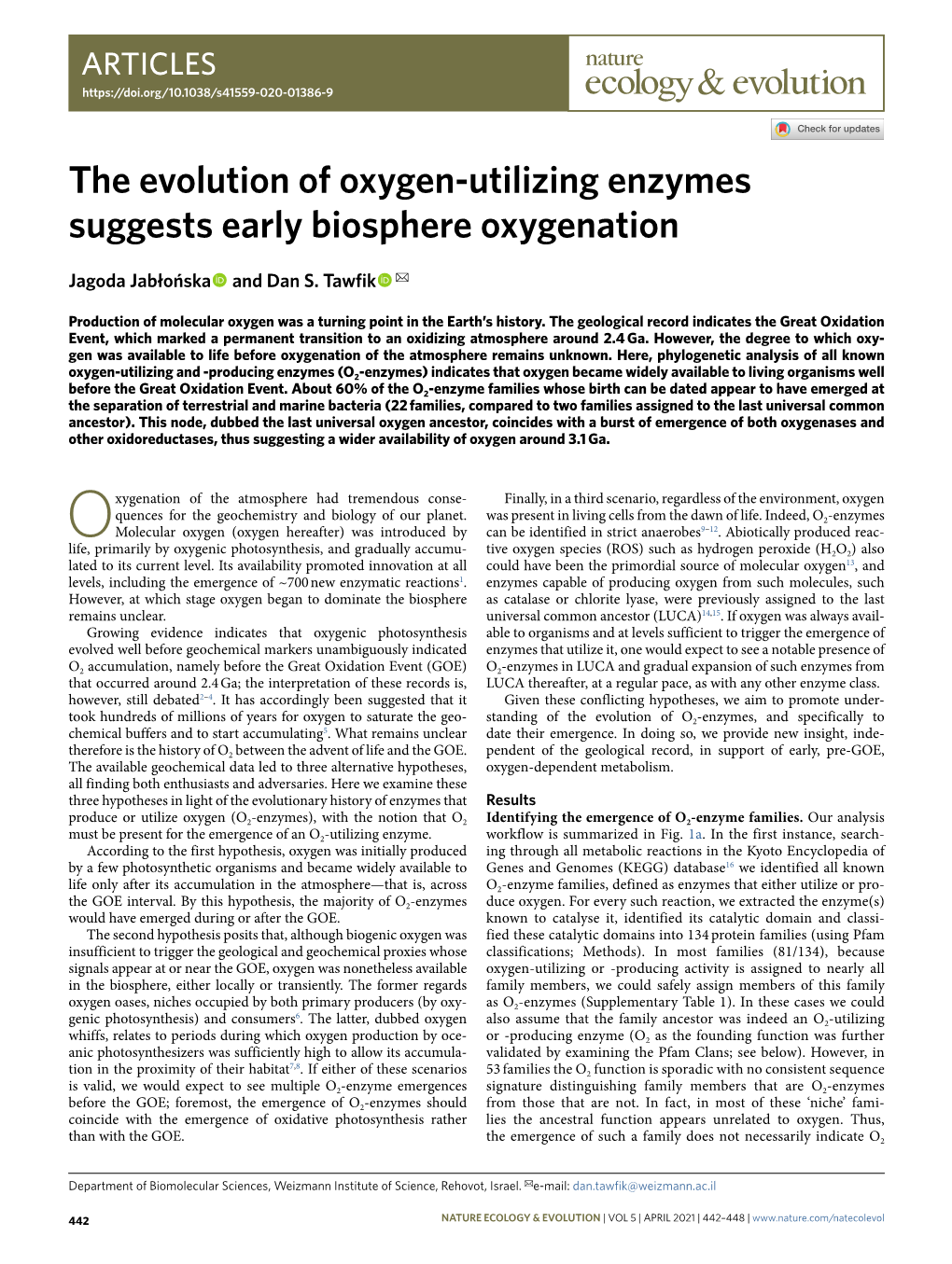 The Evolution of Oxygen-Utilizing Enzymes Suggests Early Biosphere Oxygenation