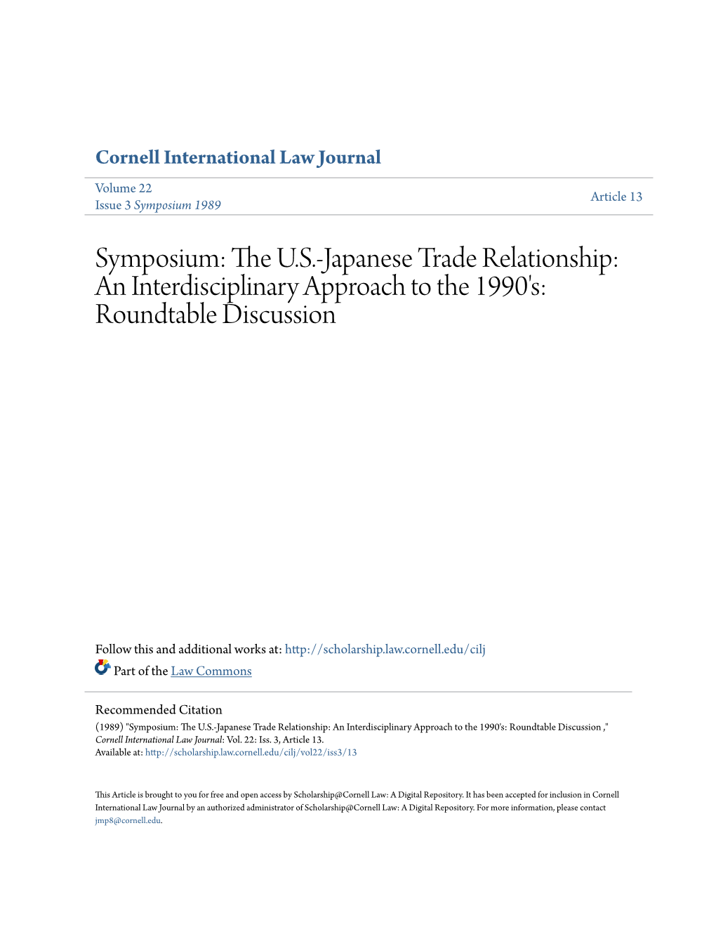 Symposium: the U.S.-Japanese Trade