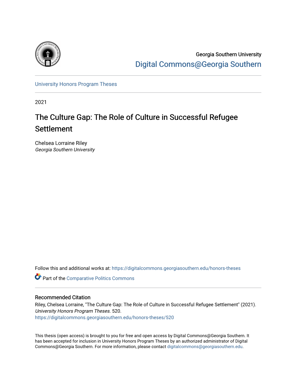 The Culture Gap: the Role of Culture in Successful Refugee Settlement