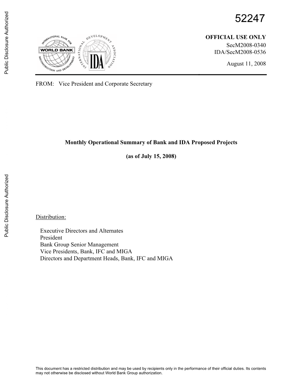 The World Bank Monthly Operational Summary