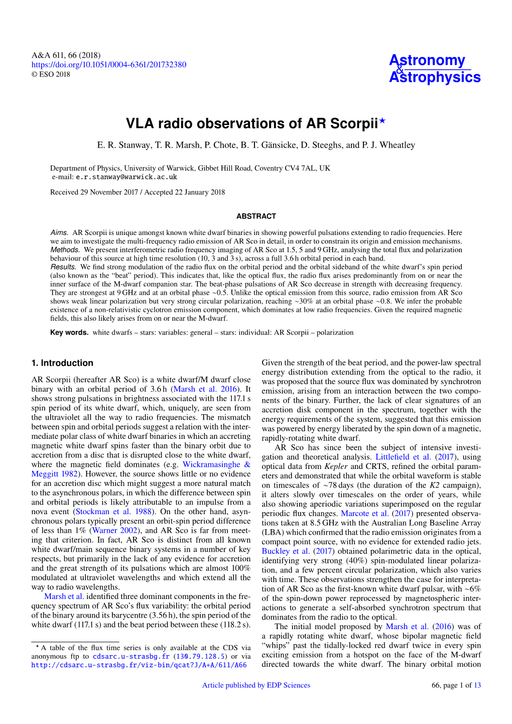 VLA Radio Observations of AR Scorpii? E