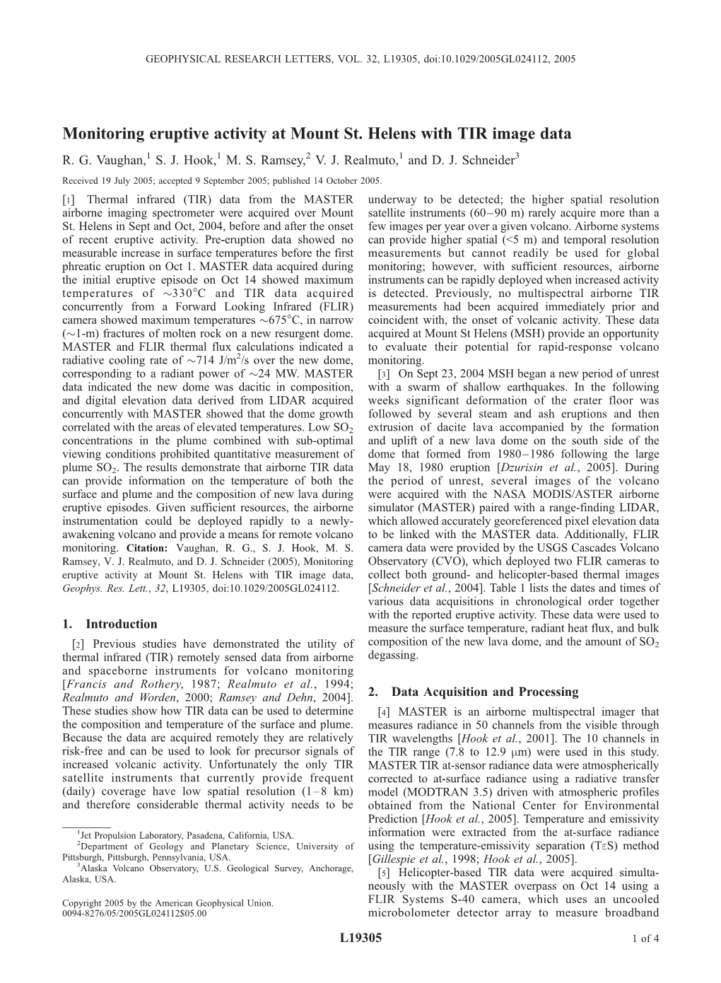 Monitoring Eruptive Activity at Mount St. Helens with TIR Image Data R