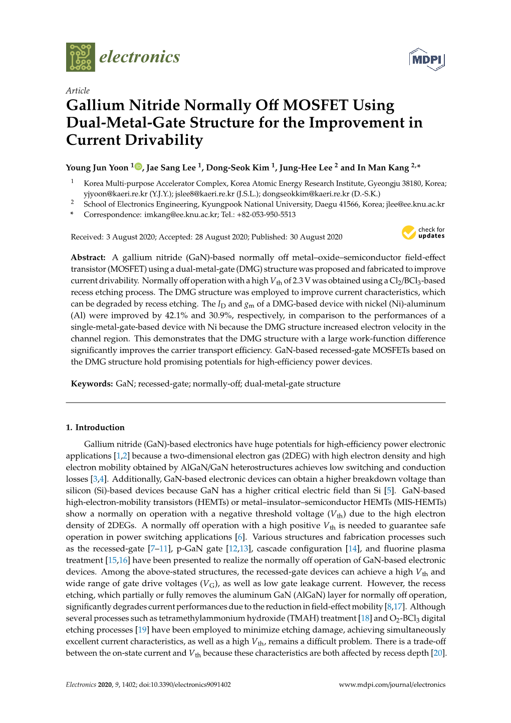 Gallium Nitride Normally Off MOSFET Using Dual-Metal-Gate Structure For