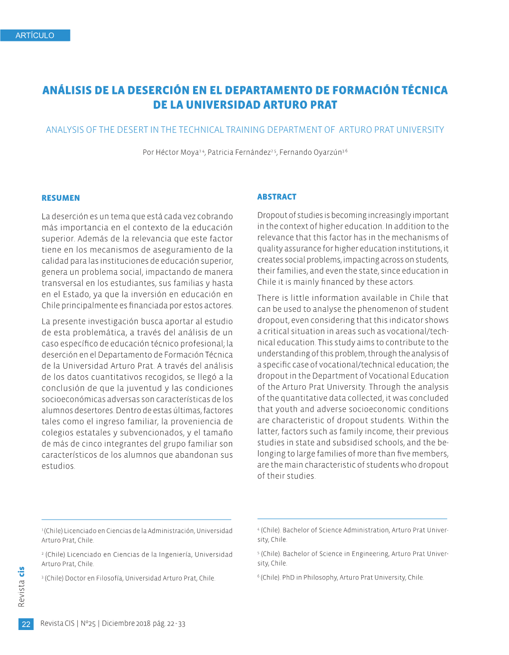 Análisis De La Deserción En El Departamento De Formación Técnica De La Universidad Arturo Prat