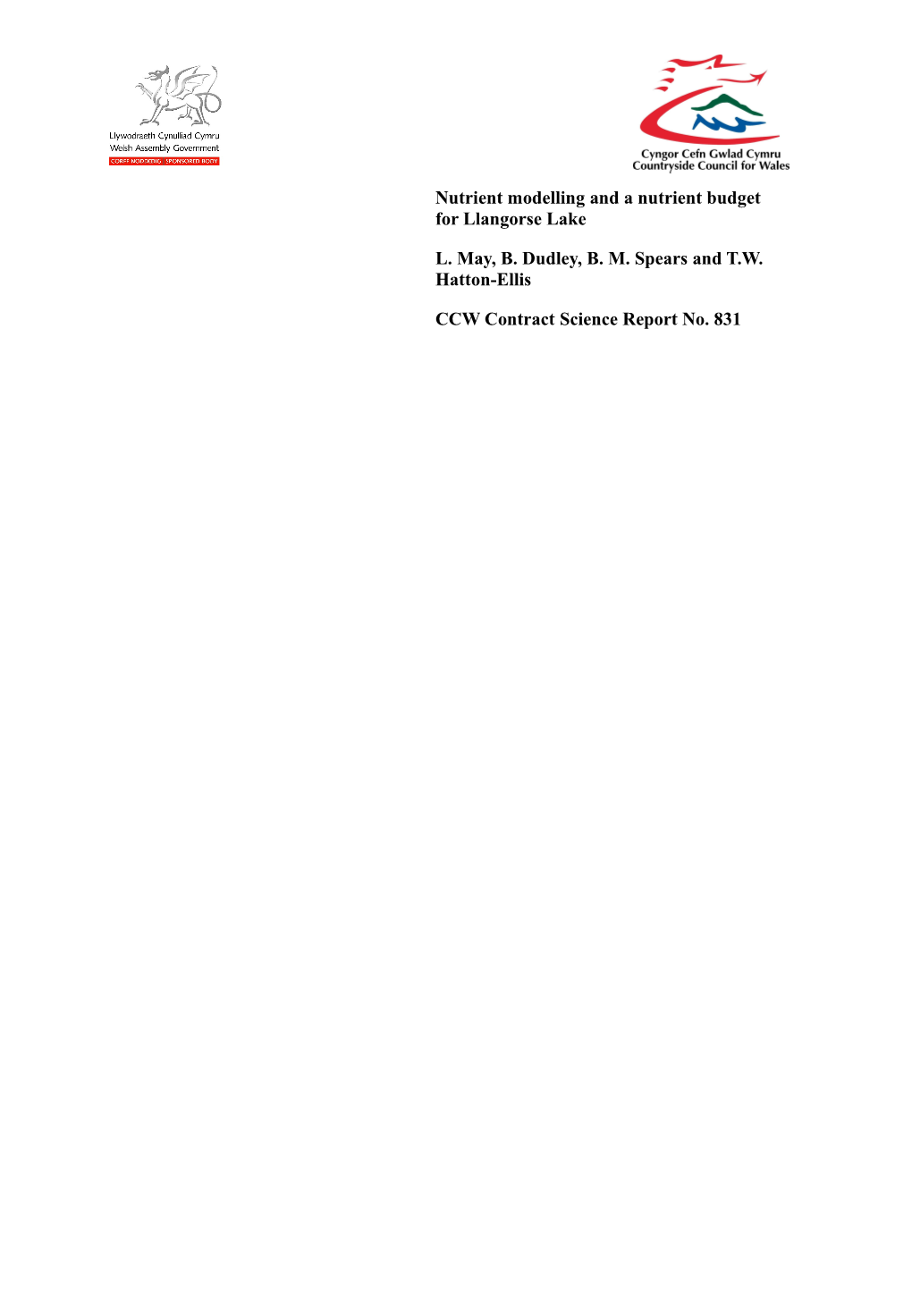 Nutrient Modelling and a Nutrient Budget for Llangorse Lake L. May