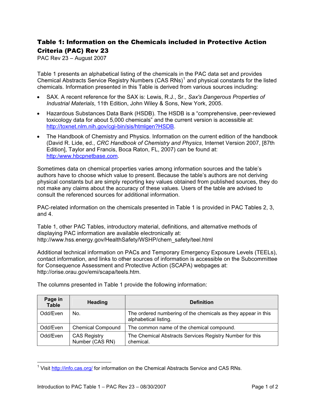 Rev. 23 Table 1