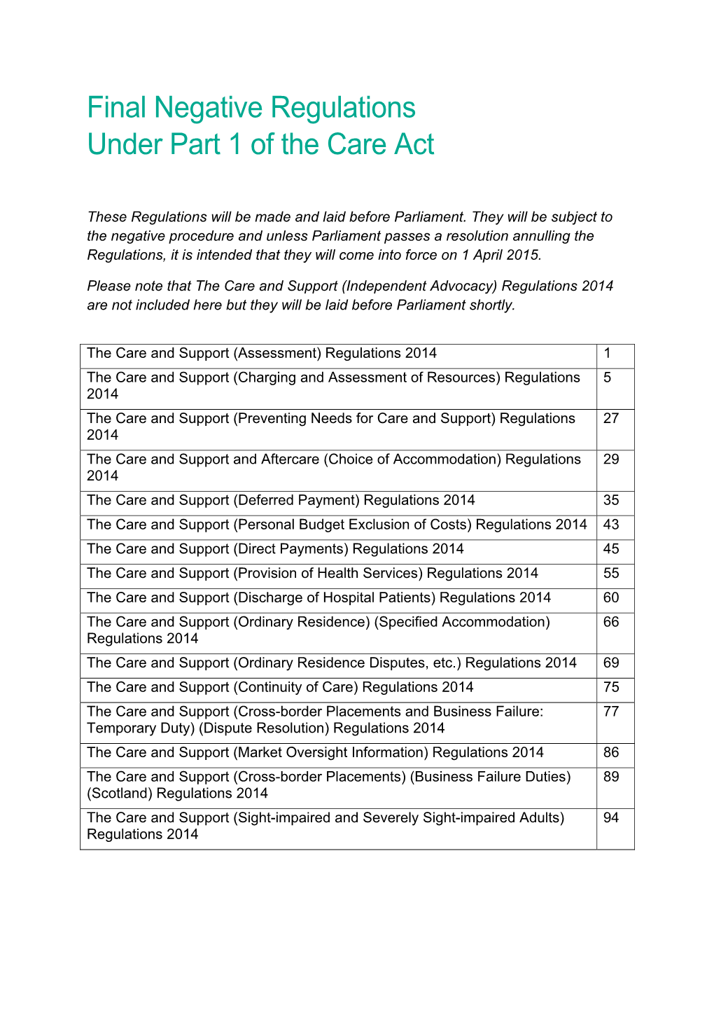 Final Negative Regulations Under Part 1 of the Care Act